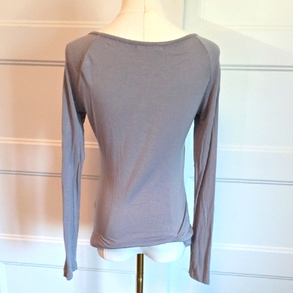 PattyBoutik Gray Tan Long Sleeve Cutout Blouse - Picture 3 of 4
